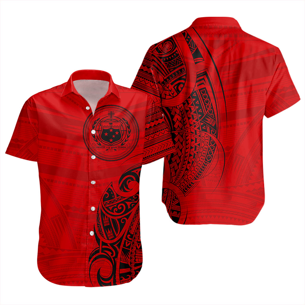 Samoa Short Sleeve Shirt Polynesia Tribal Pattern Coat Of Arms
