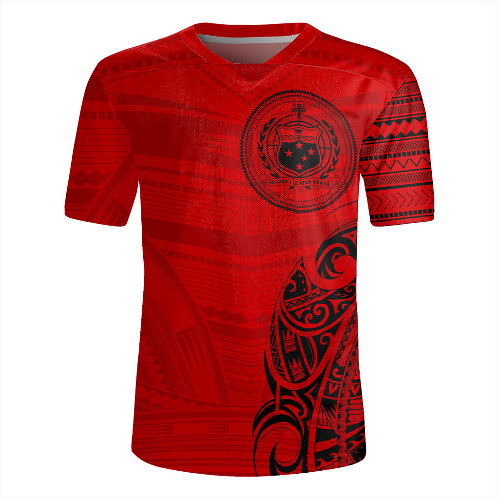 Samoa Rugby Jersey Polynesia Tribal Pattern Coat Of Arms