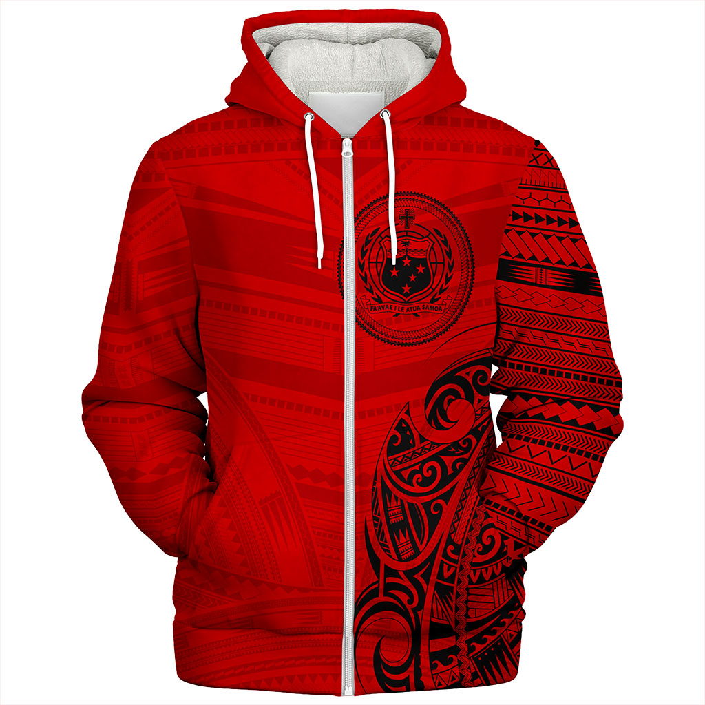 Samoa Sherpa Hoodie Polynesia Tribal Pattern Coat Of Arms