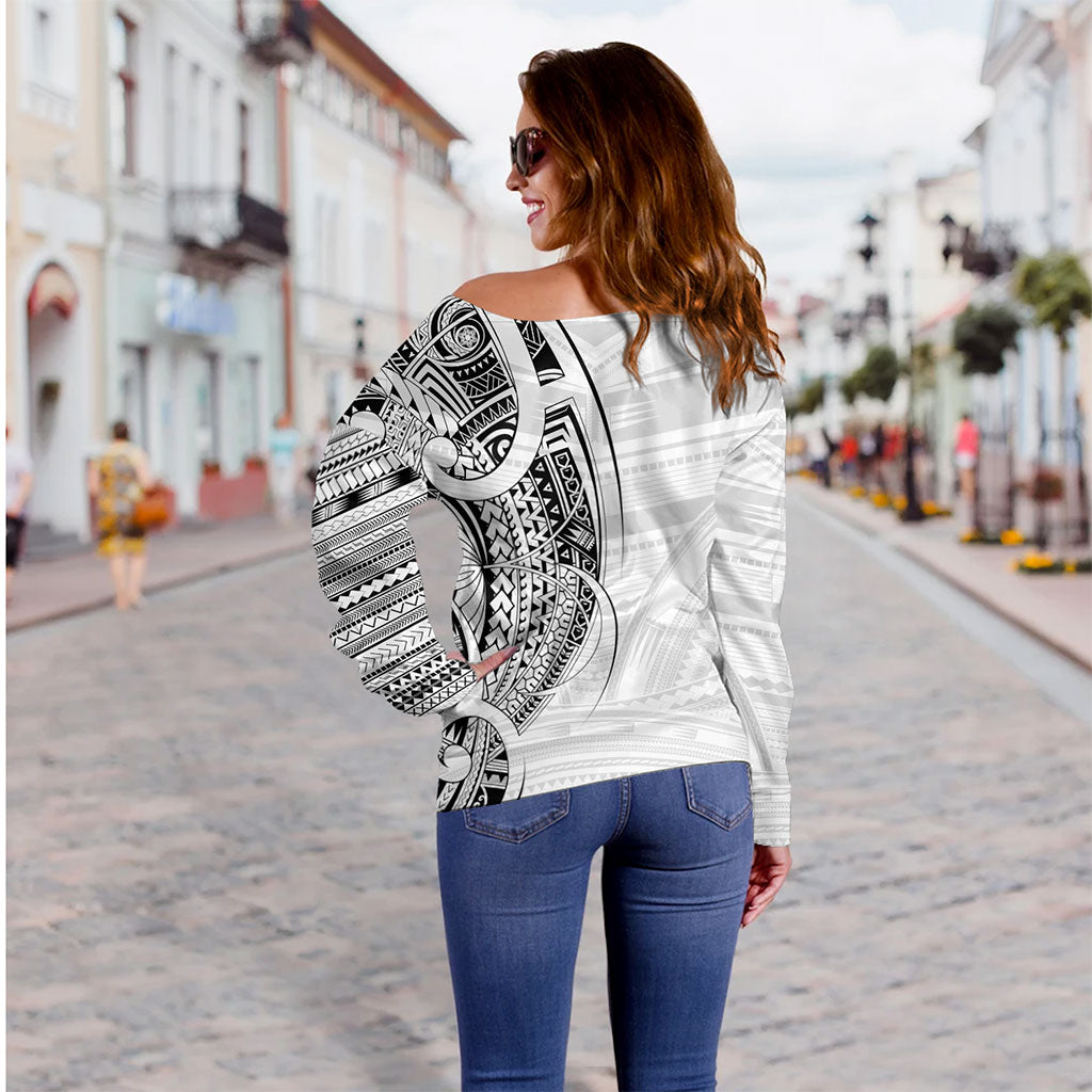 Samoa Off Shoulder Sweatshirt Polynesia Tribal Pattern Coat Of Arms