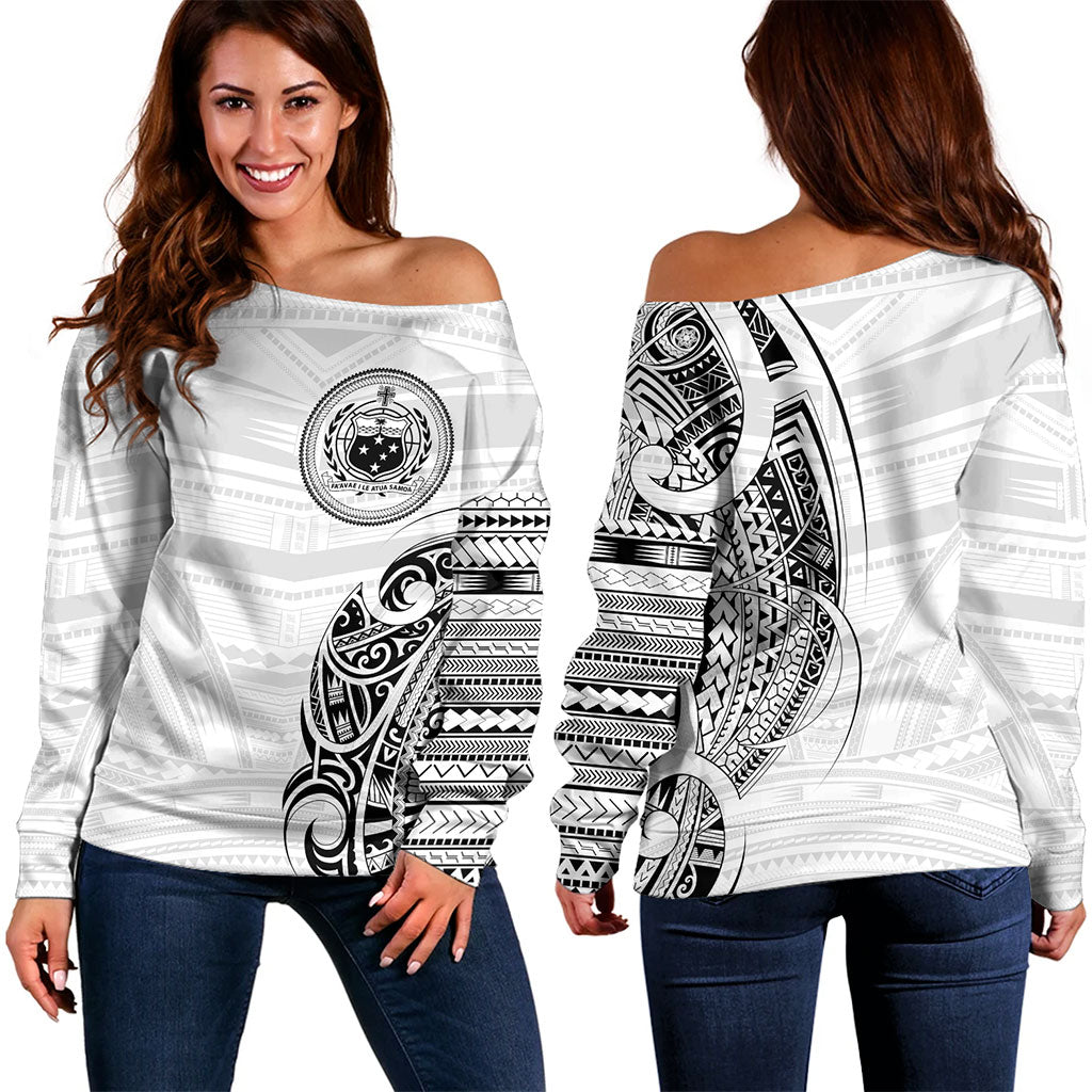 Samoa Off Shoulder Sweatshirt Polynesia Tribal Pattern Coat Of Arms