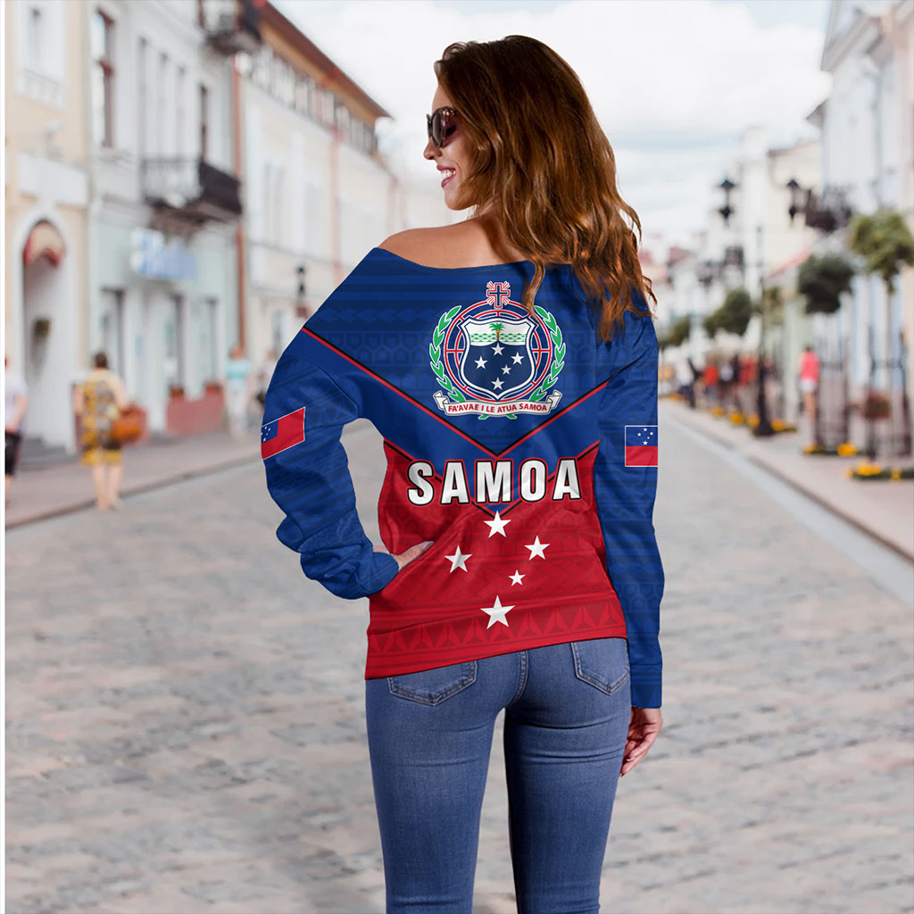 Samoa Off Shoulder Sweatshirt Custom Polynesian Tribal Sport Style