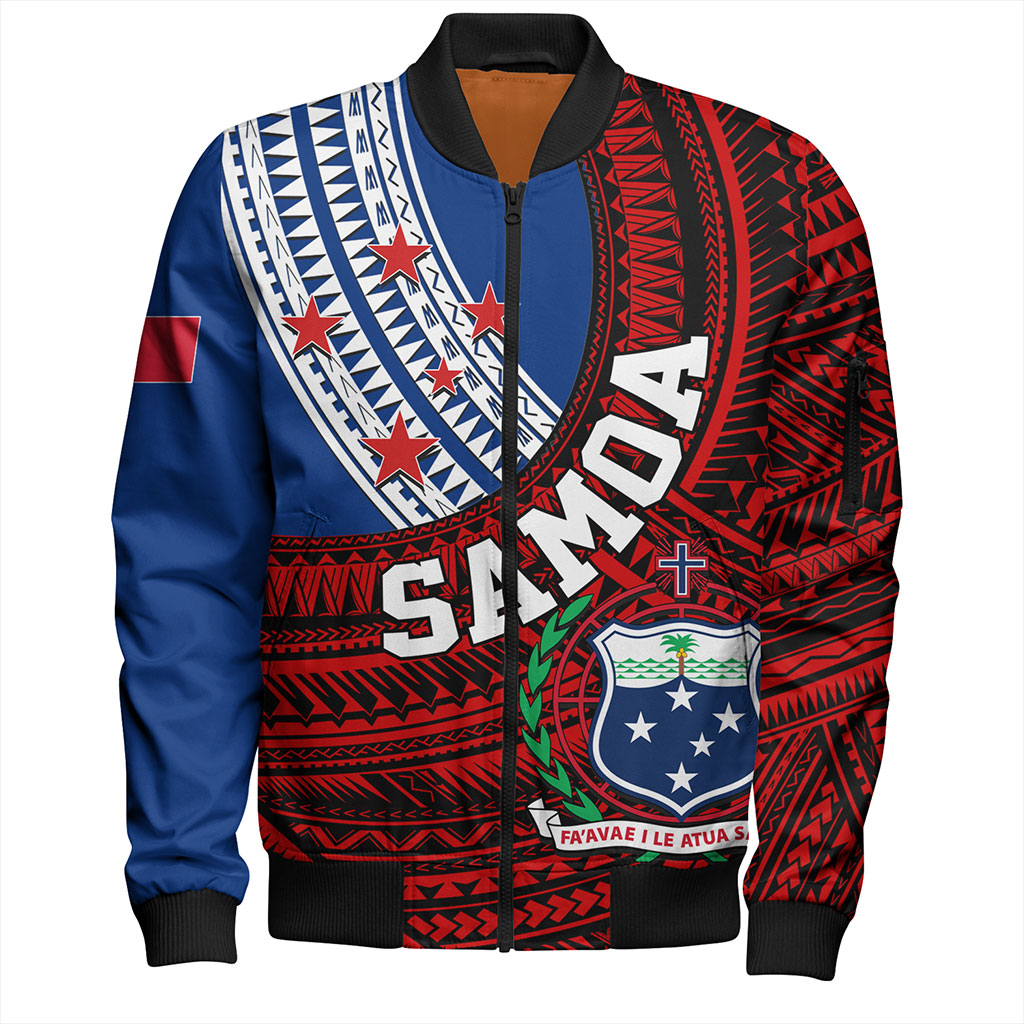 Samoa Bomber Jacket Custom Tribal Polynesian Flag Print