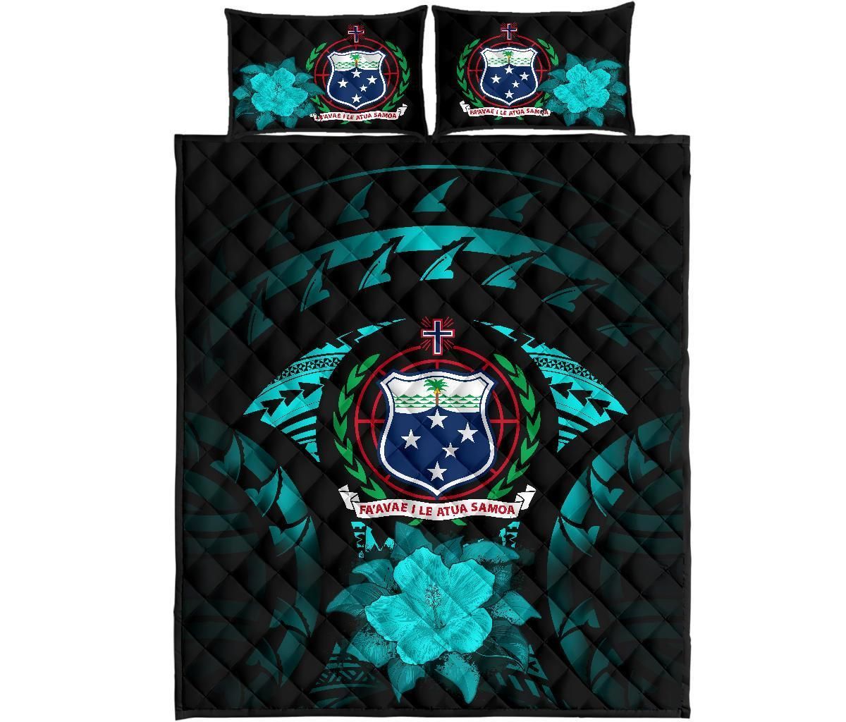 Samoa Polynesian Quilt Bed Set Hibiscus Turquoise