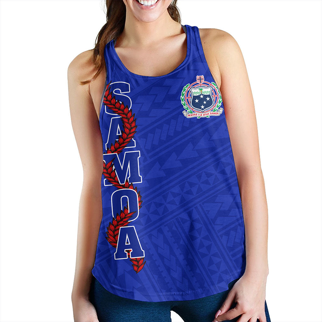Samoa Women Tank Floral Ulafala Lei Style Blue