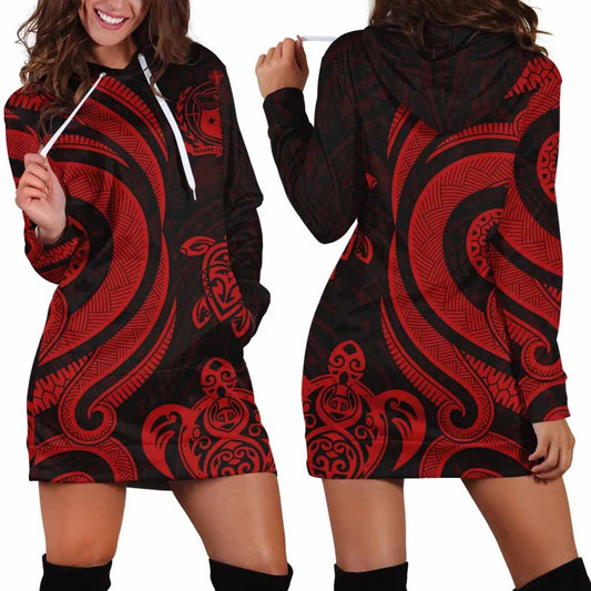 Samoa Female Hoodie Dress - Red Tentacle Turtle