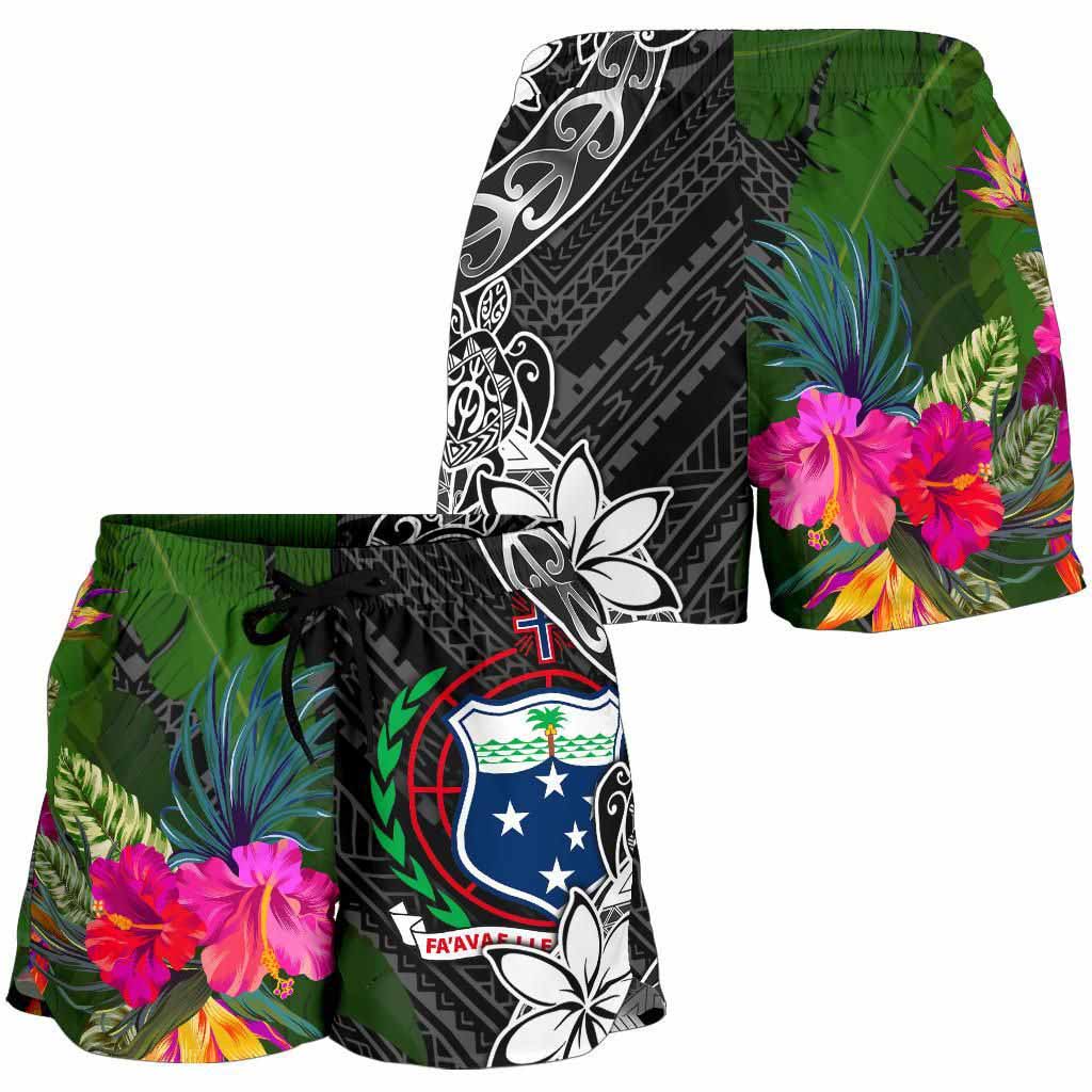 Samoa Women Shorts - Turtle Plumeria Banana Leaf