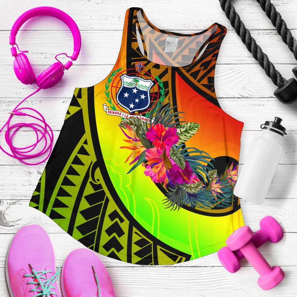 Samoa Women Racerback Tank - Polynesian Hook And Hibiscus (Reggae)