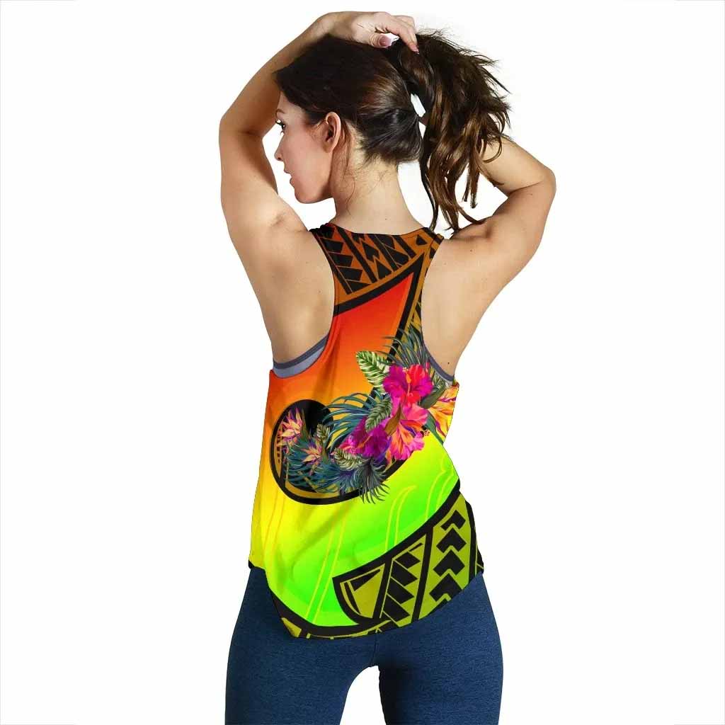 Samoa Women Racerback Tank - Polynesian Hook And Hibiscus (Reggae)