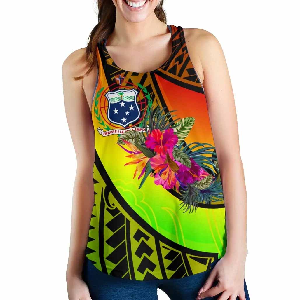 Samoa Women Racerback Tank - Polynesian Hook And Hibiscus (Reggae)