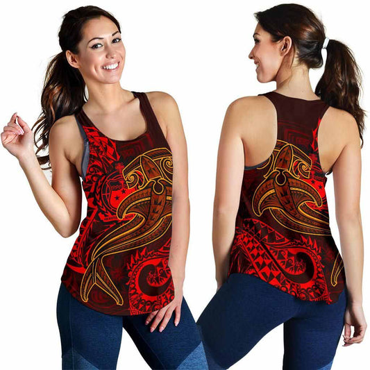 Samoa Women Racerback Tank - Red Shark Polynesian Tattoo