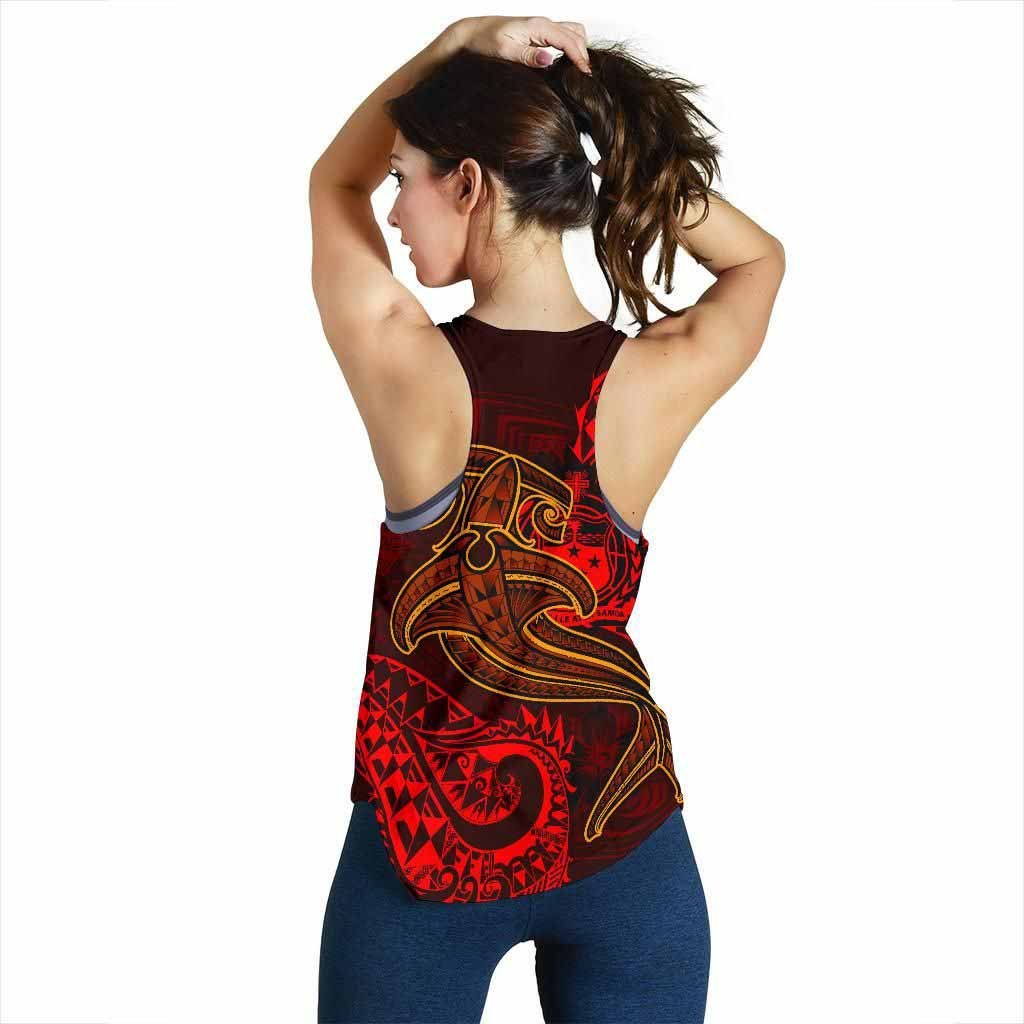 Samoa Women Racerback Tank - Red Shark Polynesian Tattoo