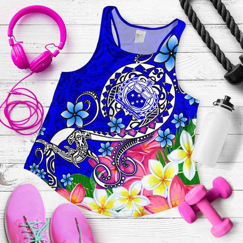 Samoa Women Racerback Tank - Turtle Plumeria (Blue)