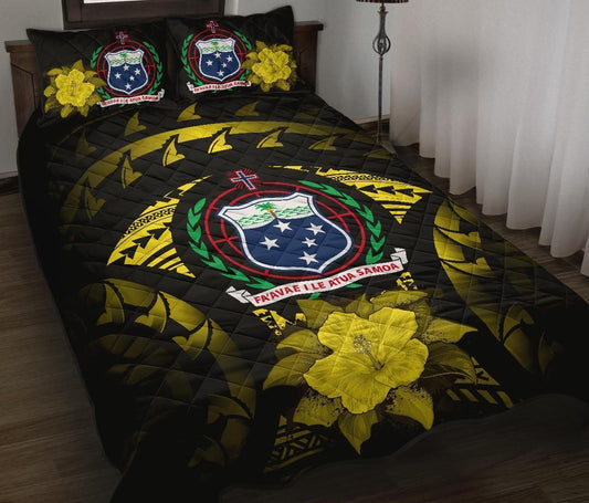 Samoa Polynesian Quilt Bed Set Hibiscus Yellow