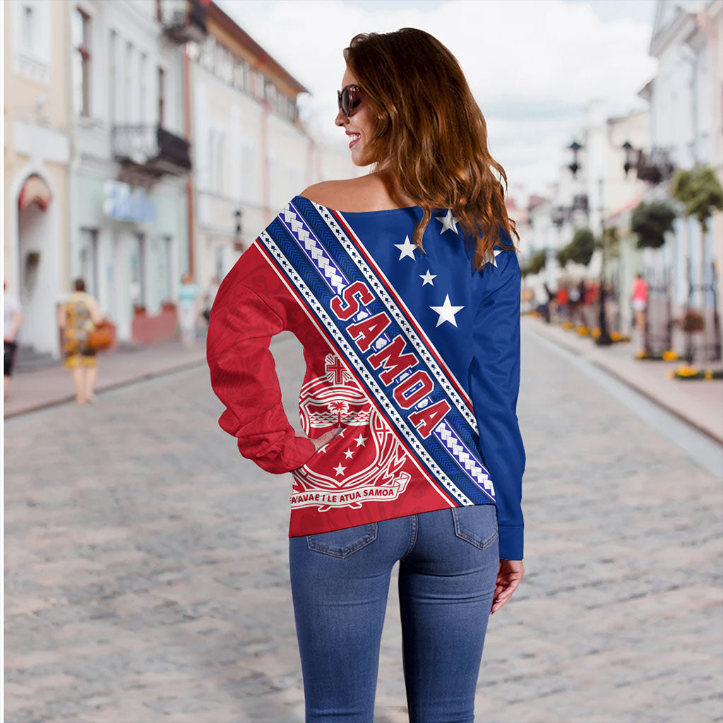 Samoa Off Shoulder Sweatshirt Flag And Coat Of Arms