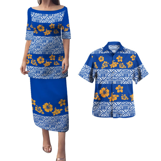 Samoa Combo Puletasi And Shirt Tapa Flower Fabric Print