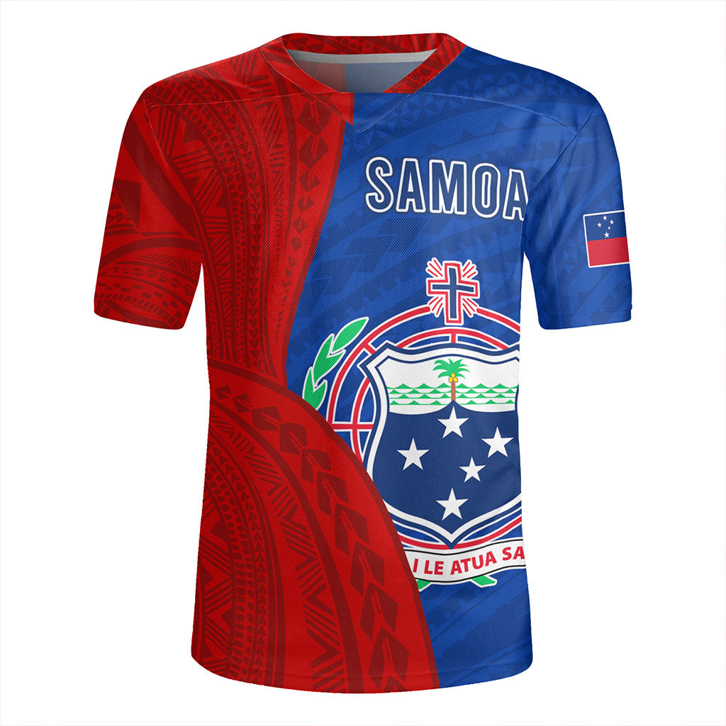 Samoa Rugby Jersey Custom Polynesian Pattern With Coat Of Arms