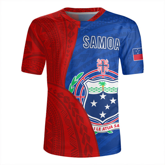 Samoa Rugby Jersey Custom Polynesian Pattern With Coat Of Arms