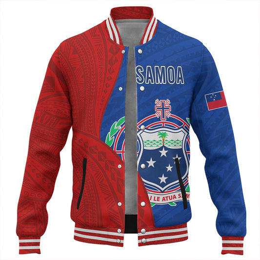 Samoa Baseball Jacket Custom Polynesian Pattern With Coat Of Arms