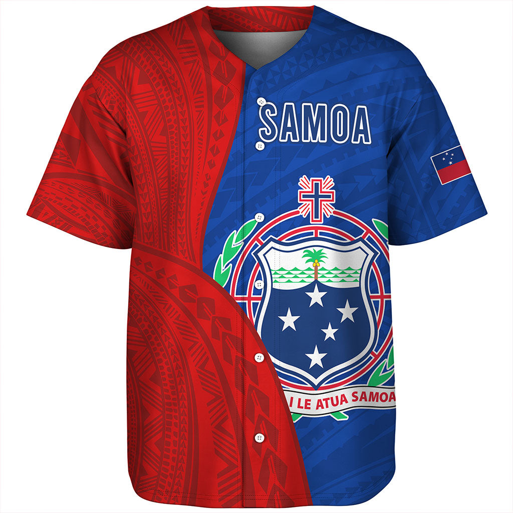 Samoa Baseball Shirt Custom Polynesian Pattern With Coat Of Arms