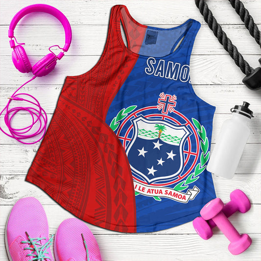 Samoa Women Tank Custom Polynesian Pattern With Coat Of Arms