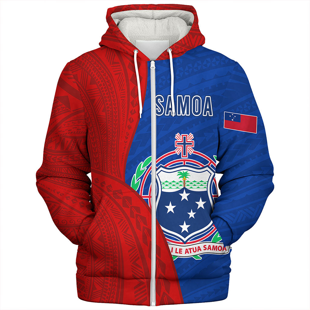 Samoa Sherpa Hoodie Custom Polynesian Pattern With Coat Of Arms