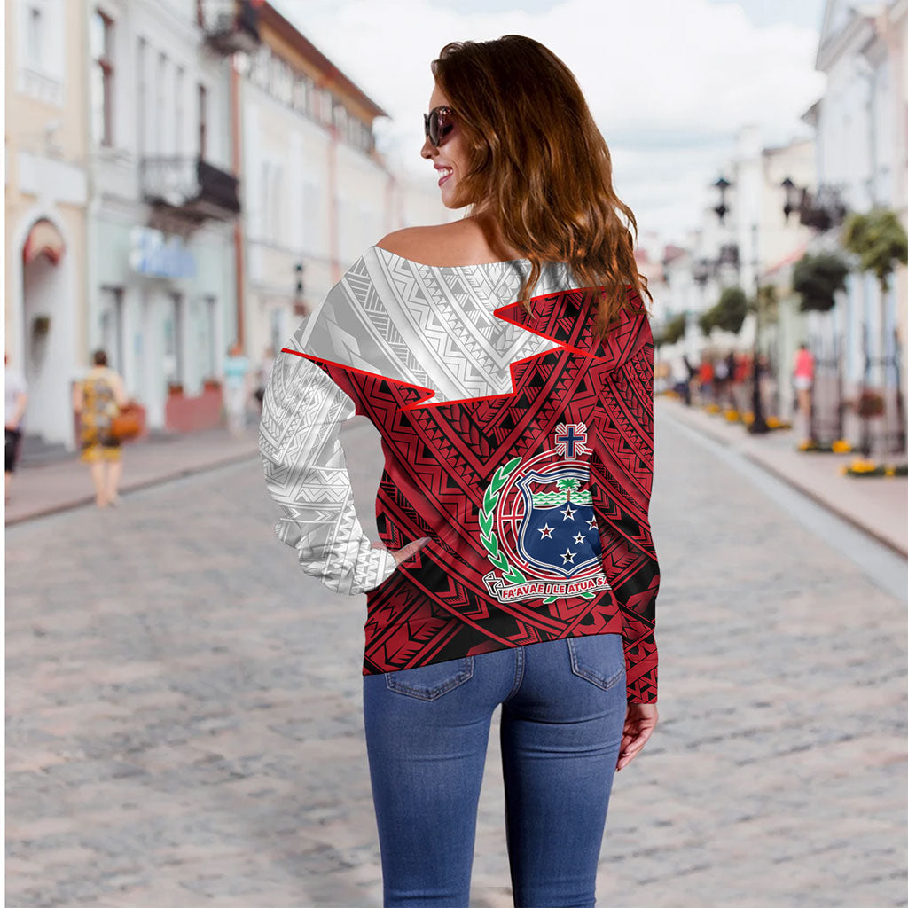 Samoa Off Shoulder Sweatshirt Polynesian Tattoo Flag And Coat Of Arms