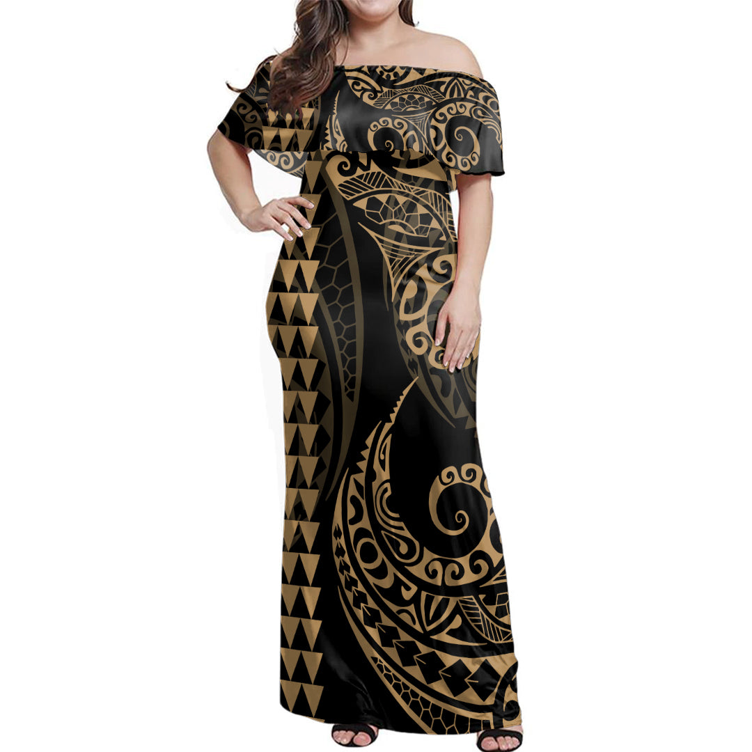 Hawaii Polynesian Combo Dress And Shirt Hawaiian Kakau Style Golden