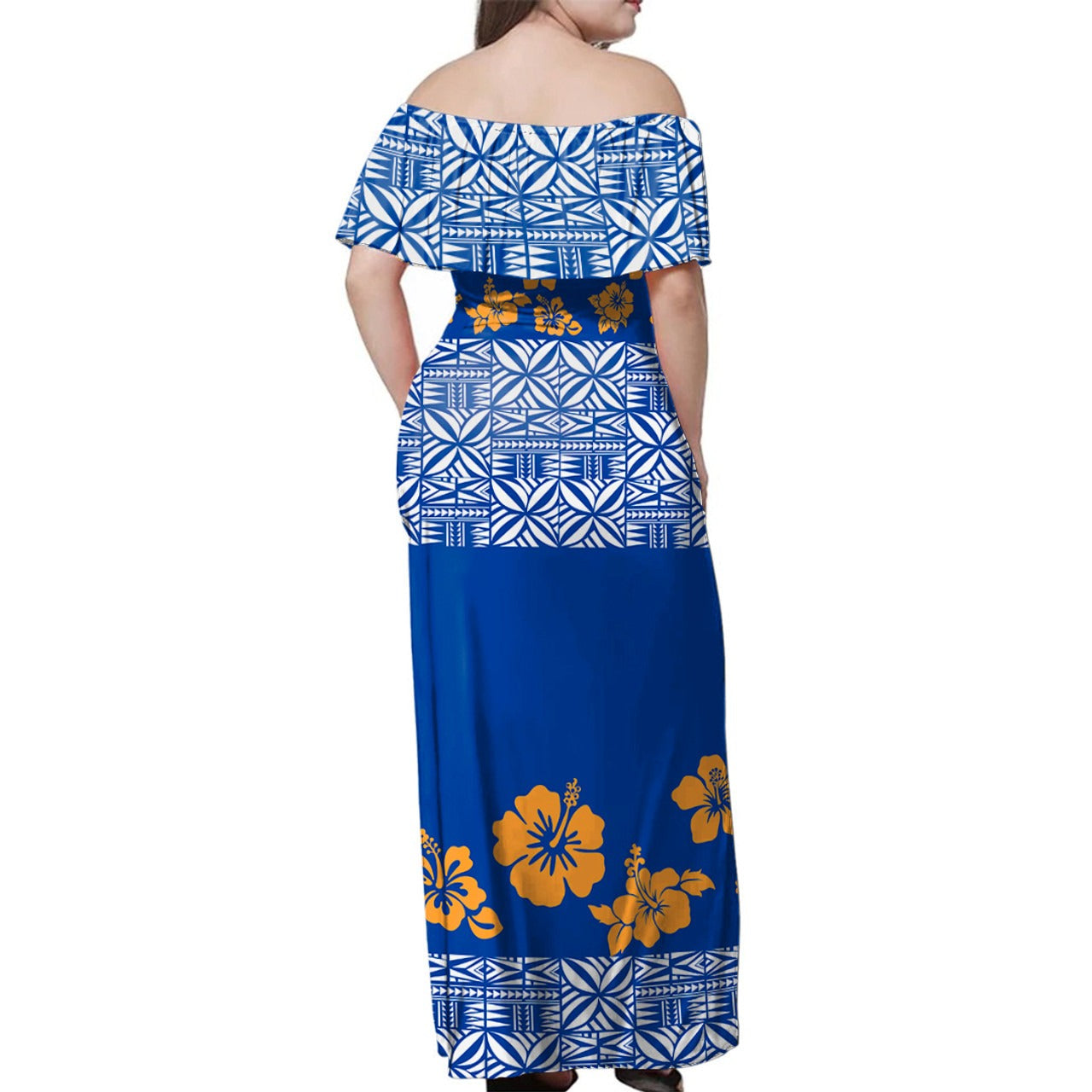 Samoa Off Shoulder Long Dress Tapa Flower Fabric Print