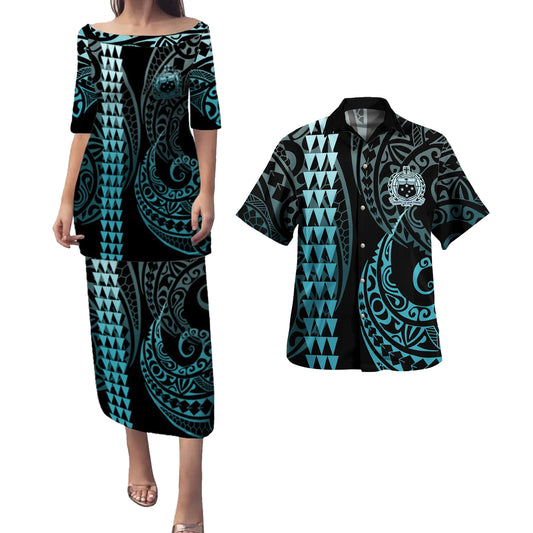 Samoa Combo Puletasi And Shirt Kakau Style Turquoise