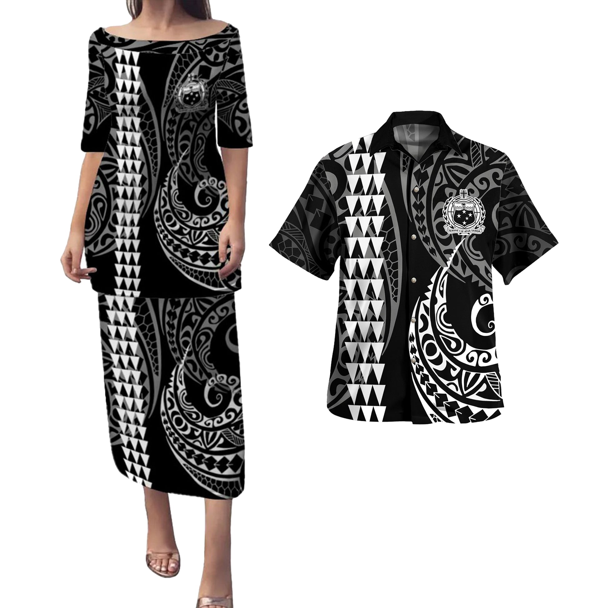 Samoa Combo Puletasi And Shirt Kakau Style White