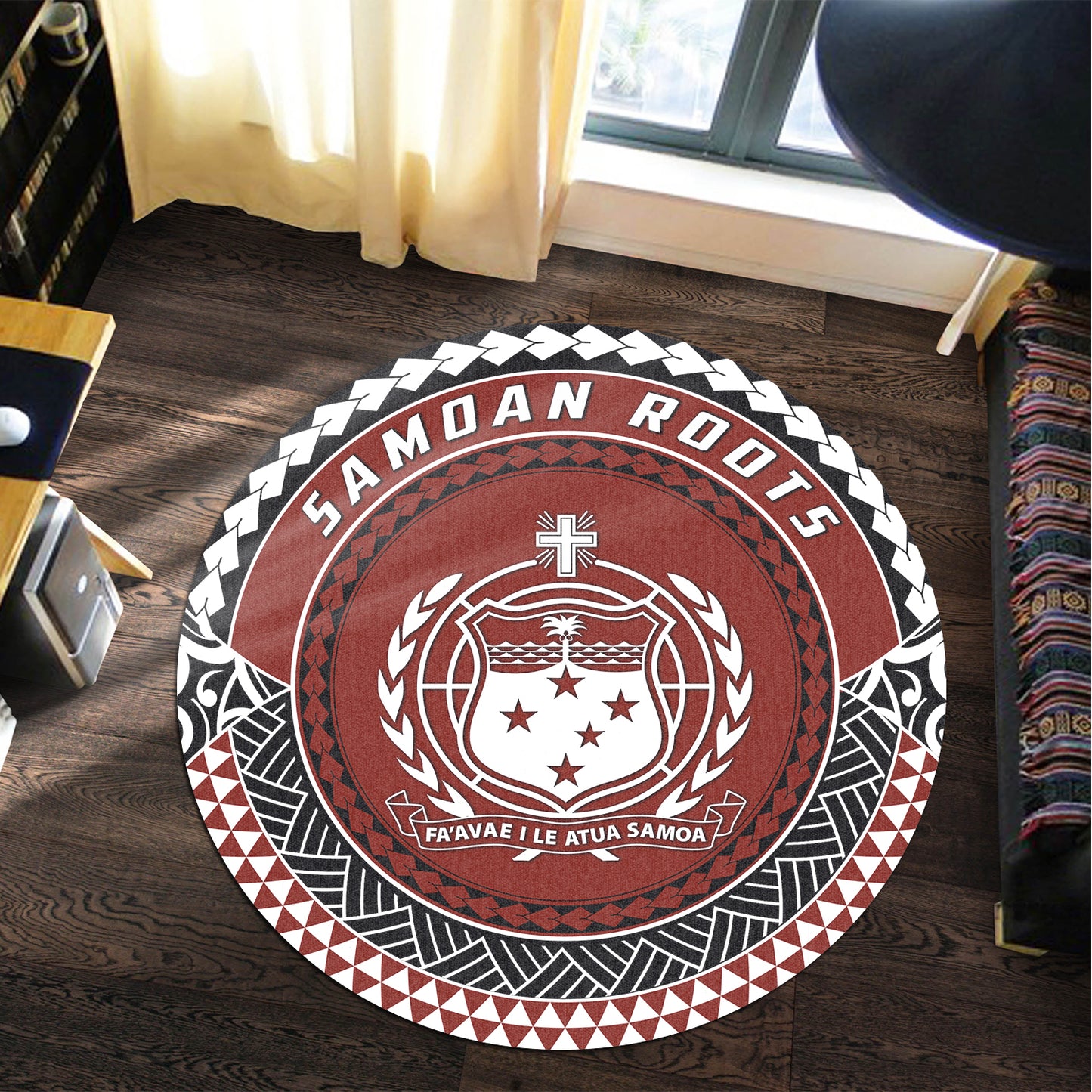 Samoa Round Rugs Roots Coat Of Arms Style