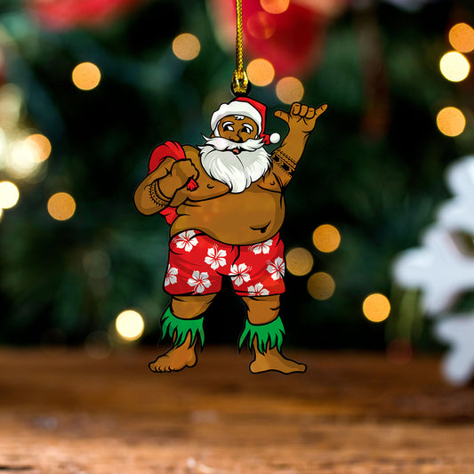 Hawaii Acrylic And Wooden Ornament Santa Tattoo Polynesia