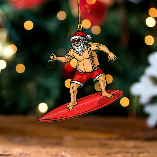 Hawaii Acrylic And Wooden Ornament Mele Kalikimaka Santa Tattoo