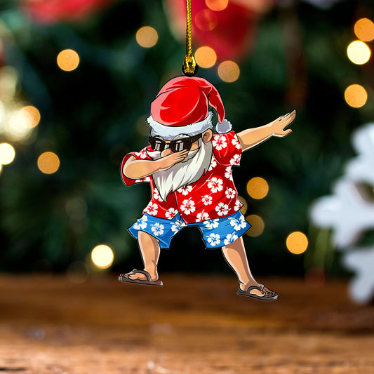 Hawaii Acrylic And Wooden Ornament Santa Mele Kalikimaka Hibiscus