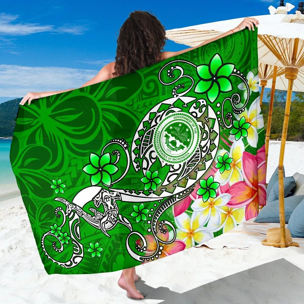 FSM Sarong - Turtle Plumeria (Green)