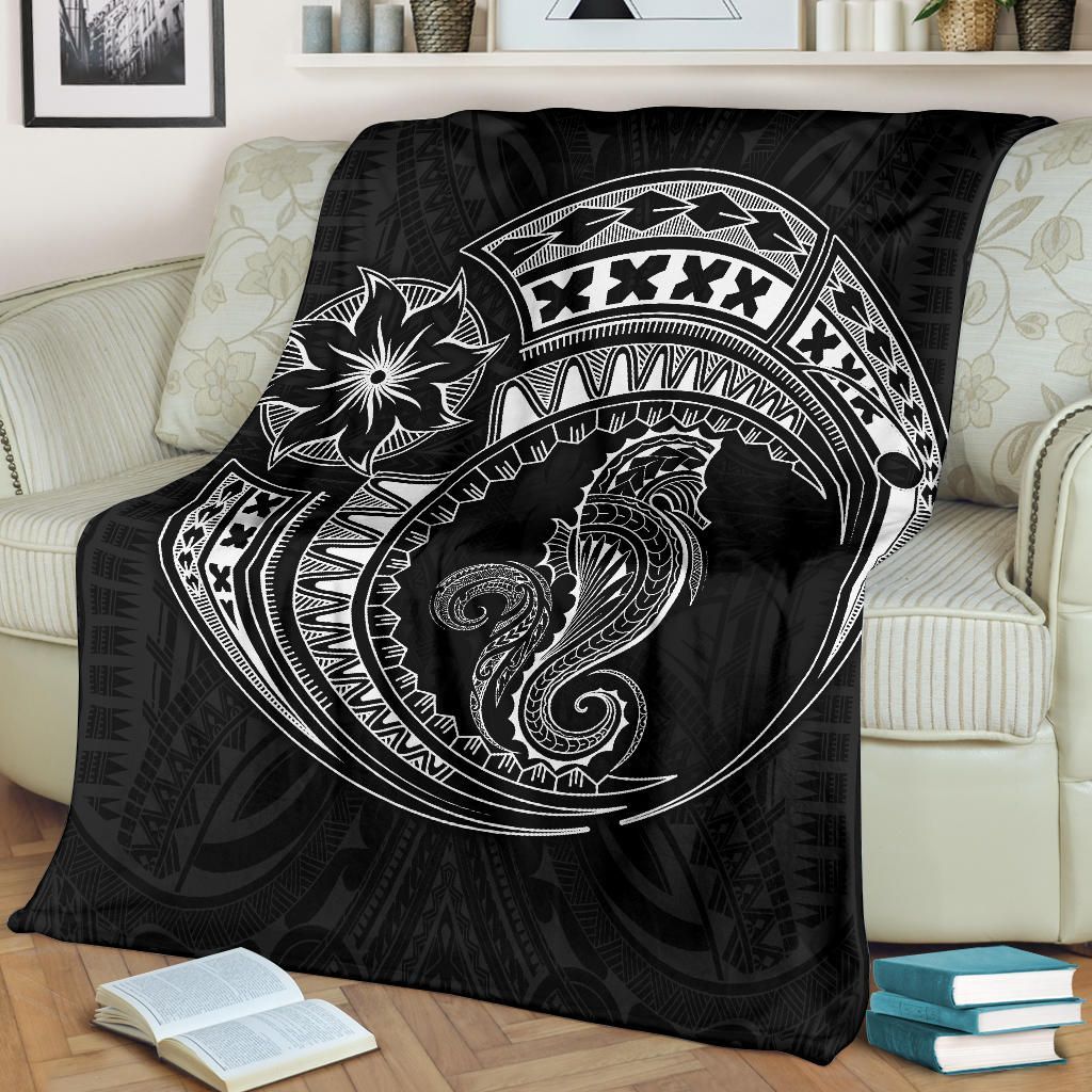 Seahorse Polynesian Blanket - Polynesian Tattoo Black