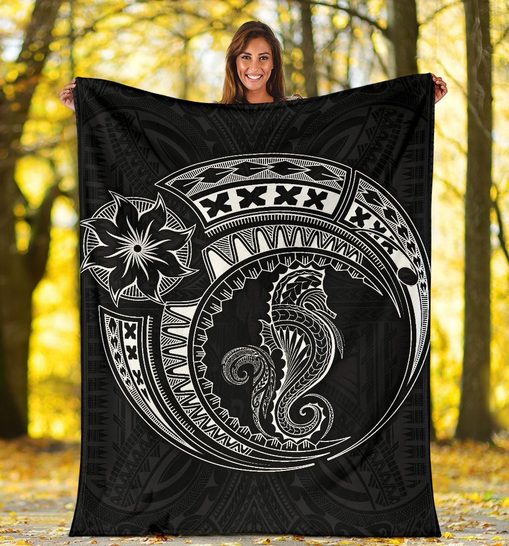 Seahorse Polynesian Blanket - Polynesian Tattoo Black