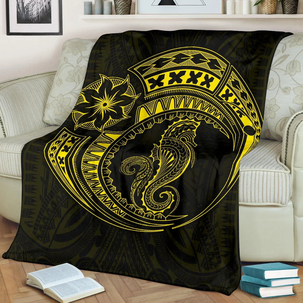 Seahorse Polynesian Blanket - Polynesian Tattoo Yellow