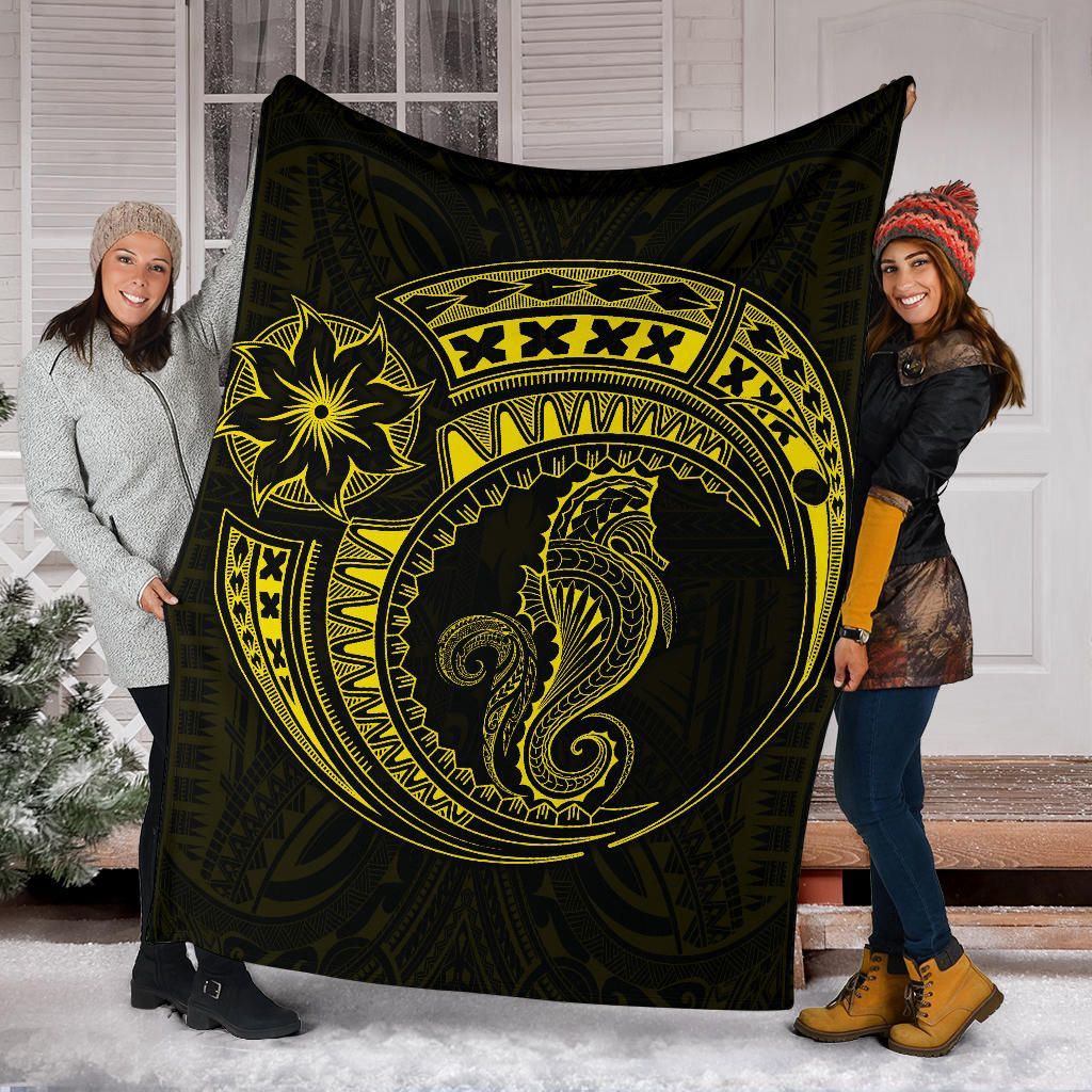 Seahorse Polynesian Blanket - Polynesian Tattoo Yellow