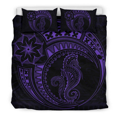 Seahorse Polynesian Duvet Cover Set - Polynesian Tattoo Purple