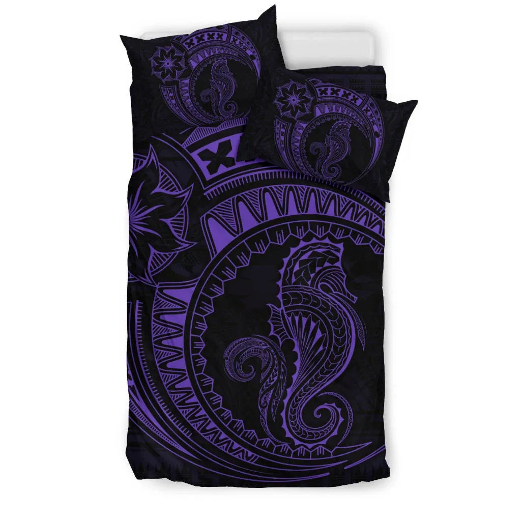 Seahorse Polynesian Duvet Cover Set - Polynesian Tattoo Purple