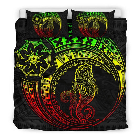 Seahorse Polynesian Duvet Cover Set - Polynesian Tattoo Reggae