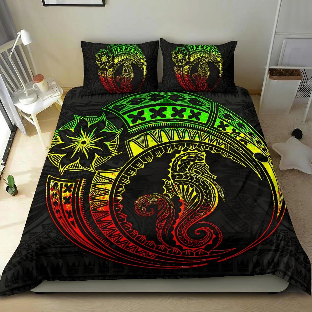 Seahorse Polynesian Duvet Cover Set - Polynesian Tattoo Reggae