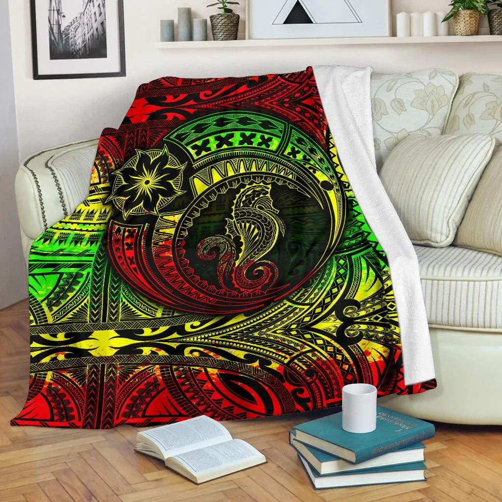 Seahorse Polynesian Premium Blanket -  Polynesian Tattoo Reggae