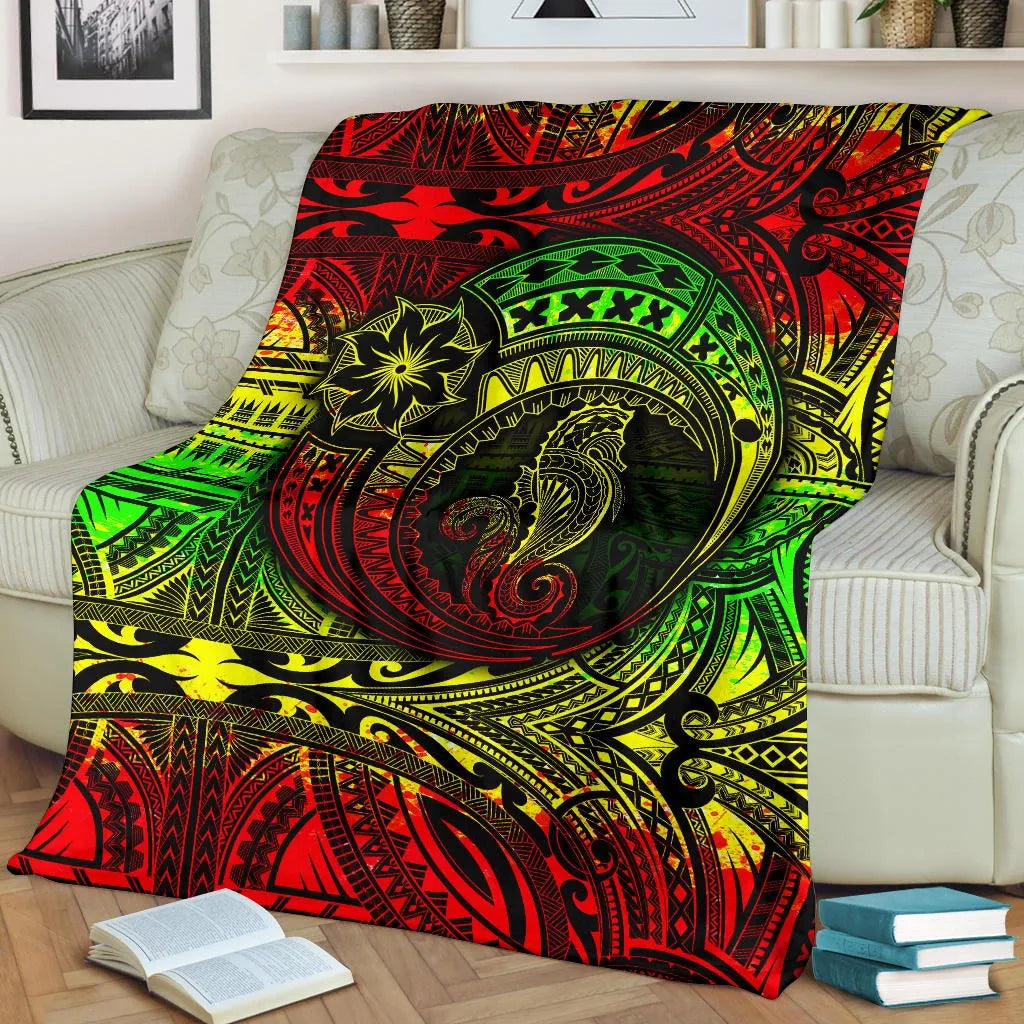 Seahorse Polynesian Premium Blanket -  Polynesian Tattoo Reggae