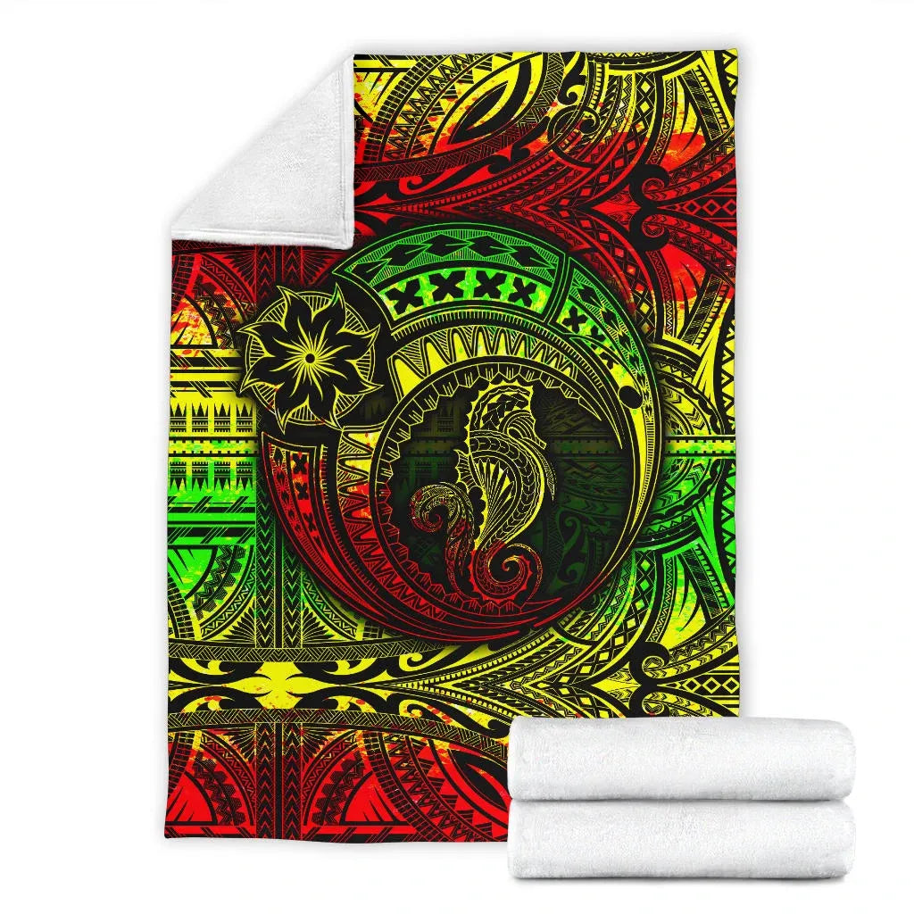 Seahorse Polynesian Premium Blanket -  Polynesian Tattoo Reggae