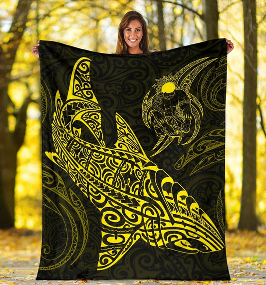 Shark Polynesian Blanket - Polynesian Tattoo Yellow