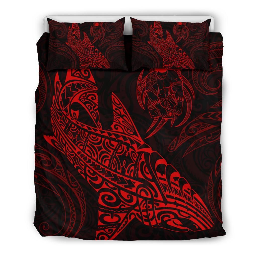 Shark Polynesian Duvet Cover Set - Polynesian Tattoo Red