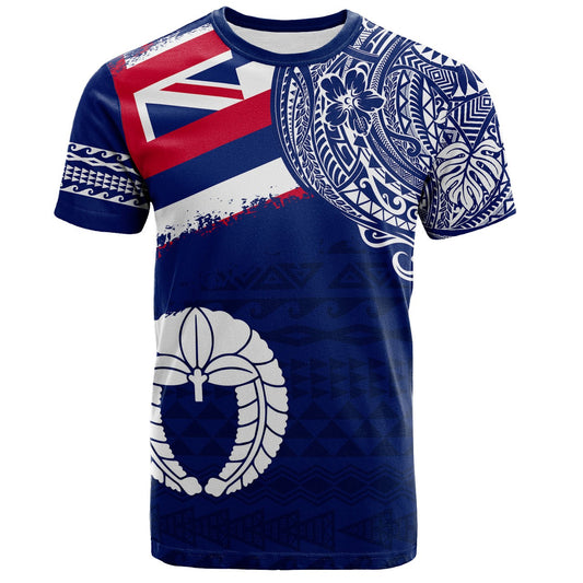 (KID) Hawaii T-Shirt Custom Funakoshi Karate Polynesian Flag With Coat Of Arms